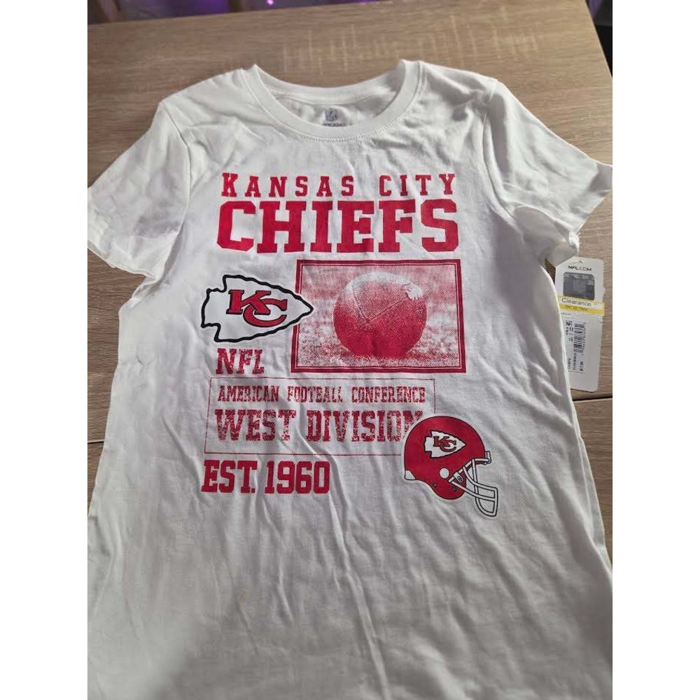 NFL Kansas City Chiefs Girls Graphic T-Shirt White Red Size M 7/8 NWT